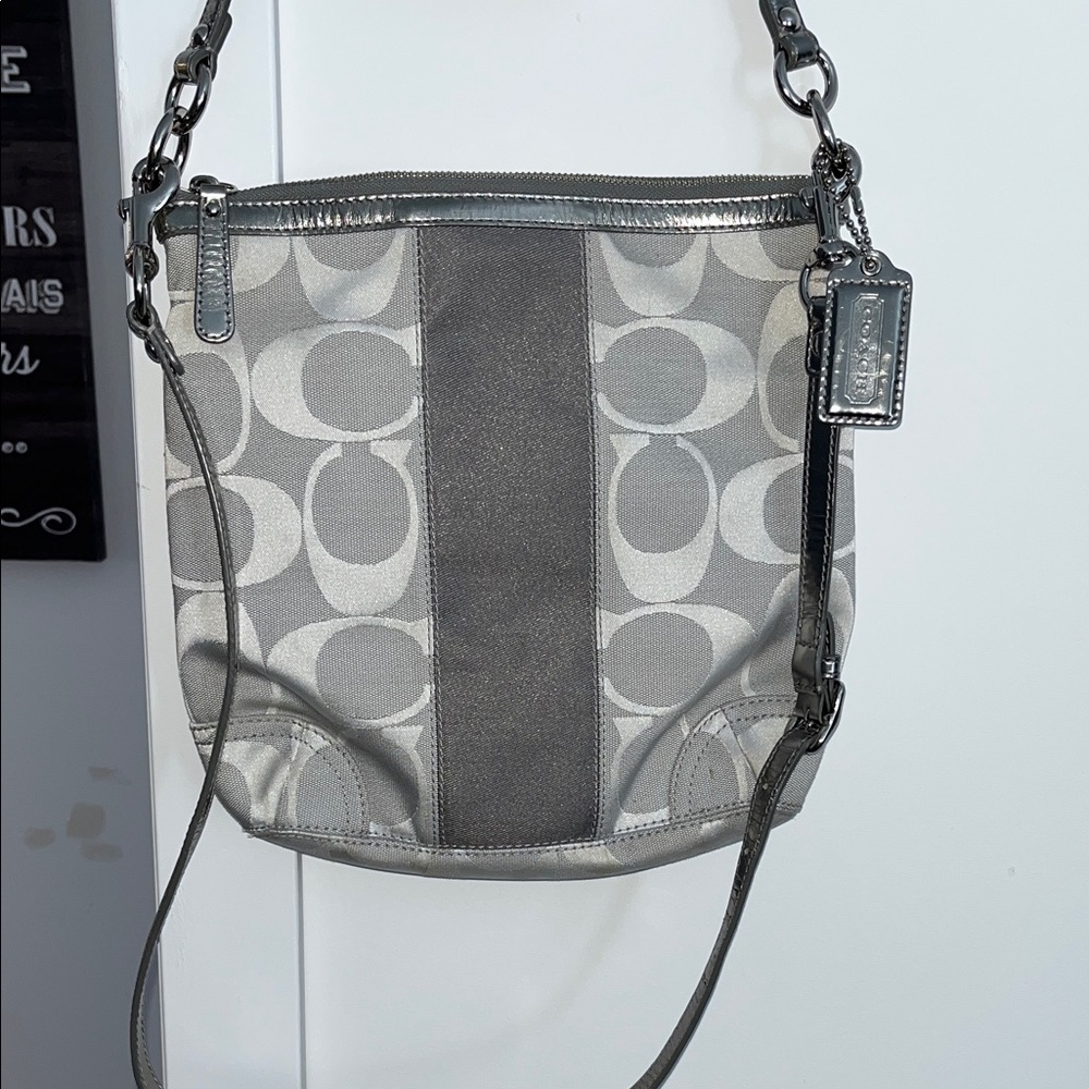 Coach Gray and Silver Shoulder Bag